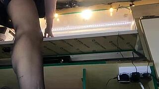 tracy flashes shaved pussy upskirt at work!