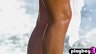 Petite wet euro model rips clothes bares ass!