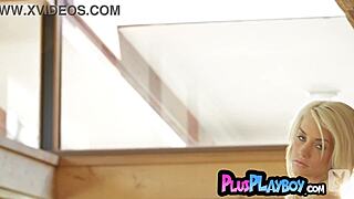 Big Tits Blonde Babe Strips Lingerie Posing Naked Inked Milf Body