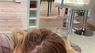 stepmom sucks stepsons dick living room post fuck