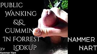 muscular german bodybuilder wanks huge cock publicly in forest