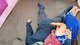 my young 18+ stepmom rides my cock hard and cums with total pleasure on bed