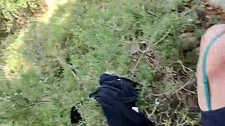 amateur couple fucks doggystyle in forest outdoors