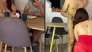 curvy colombian milf and young anal doggystyle on table
