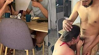 curvy colombian milf and young anal doggystyle on table