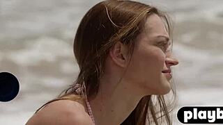 😍 small tits milf posing so hot on beach in bikini stripping sexy af 🔥🏖️