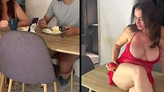 curvy colombian milf and young anal doggystyle on table