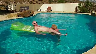 curvy british blonde milf huge natural tits shaved pussy fucked poolside holiday orgasm