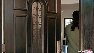 Busty stepmom handles stepson's big black cock intimately