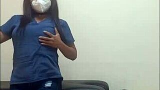 hot nurse gropes her big tits and ass alone