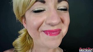 Petite blonde Keyton milks hard dick with her mouth!