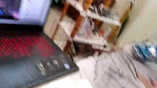 close-up view of mature santa girl sucking deep on cock