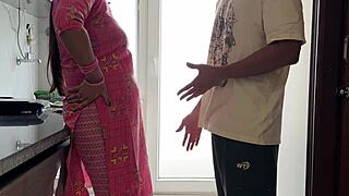 young nephew fucks busty step aunt hard with condom in kitchen