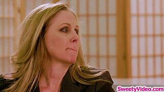 Blonde milf wife smothers face in pussy while lesbian lover kisses tits!