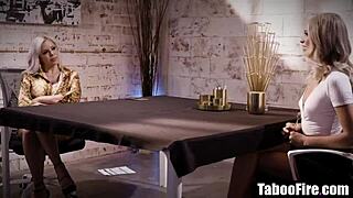 Hot Blonde Secretary Licks Milf Boss's Pussy for Job