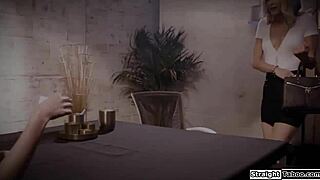 Blonde rims tattooed European milf's shaved pussy!