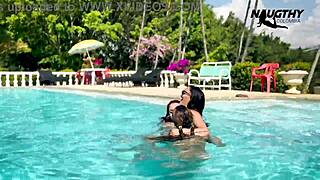 CURVY LATINAS LICK PUSSY BY POOL IN LESBIAN 3SOME