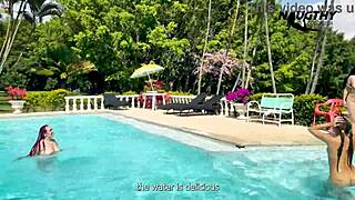 CURVY LATINAS LICK PUSSY BY POOL IN LESBIAN 3SOME