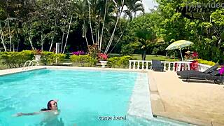 CURVY LATINAS LICK PUSSY BY POOL IN LESBIAN 3SOME