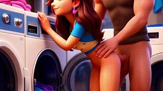 Mother-in-law milf bends for anal assfucking in laundry room!