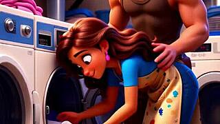 Mother-in-law milf bends for anal assfucking in laundry room!