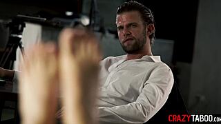 Horny petite brunette milf deepthroats big cock photographer Vince Karter