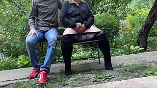 Pervert Step Son Spies Curvy Big Tits Stepmom Masturbating Public Park Heels