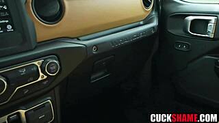 cuckold hubby spies wife's cheating then forces her onto lover's cock