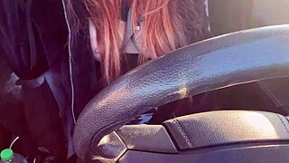 hot italian milf artemisia love flashes big tits driving car through los angeles traffic