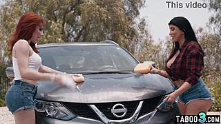 milf romi rain waxes car with shemale ariel demure's big cock