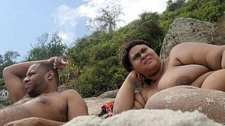 fat latina flashes huge pussy on nudist beach