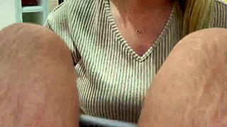 stepmom's big natural tits bounce as son rams her in kitchen