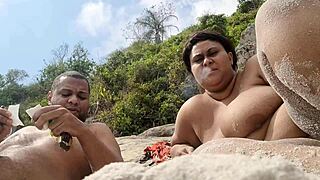 fat latina flashes huge pussy on nudist beach