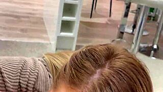 stepmom's big natural tits bounce as son rams her in kitchen