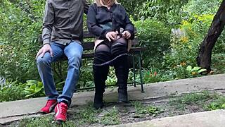 Pervert Step Son Spies Curvy Big Tits Stepmom Masturbating Public Park Heels