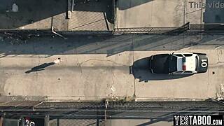 big tits milf cop straps on to punish tiny teen criminal hard