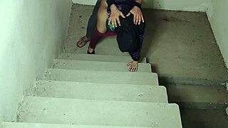 Stepbrother's cock too big for stepsister's tight pussy on stairs?