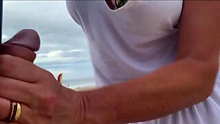 Milf Big Tits Outdoor Public Handjob Cumshot POV Watching