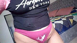 Latina milf fingers juicy pussy squirts milk spits solo bedroom