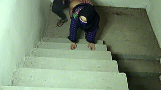 Stepbrother's cock too big for stepsister's tight pussy on stairs?