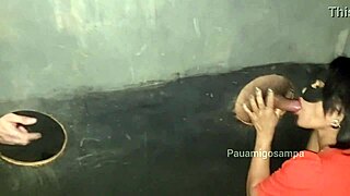 Naughty wife sucks and fucks gloryhole strangers