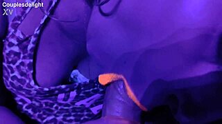 sexy milf brunette deepthroats fat cock with bright lipstick on bed