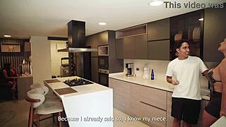 curvy cougar tempts niece's boyfriend right in living room