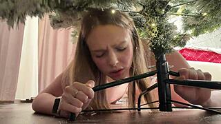 stepsis trapped under christmas tree... wanna fuck her tight pussy?