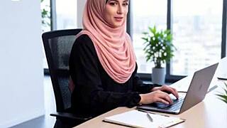 arab milf in office gets fucked hard for cash by petite teen