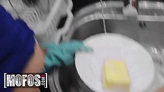 Linda Del Sol Gloves Up To Wash Cock Then Fucks By Sink!