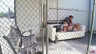 blonde cougar stepmom seduces nerd boy for risky public quickie before heading home