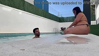 my poolside flirt with busty milf gets intimate