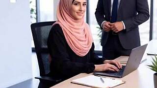 arab milf in office gets fucked hard for cash by petite teen