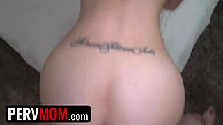 stepmom catches me jerking off to her shaved pussy and takes care